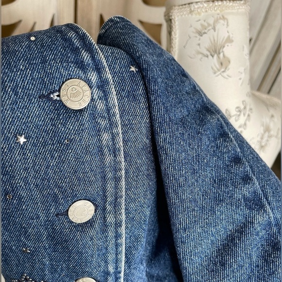 Apache West denim vest silvertone buttons Rhinestone Stars Distressed Large - Picture 3 of 5